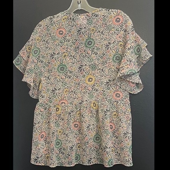 Cabi Floral Ruffle Sleeve Sheer Blouse - Picture 2 of 4